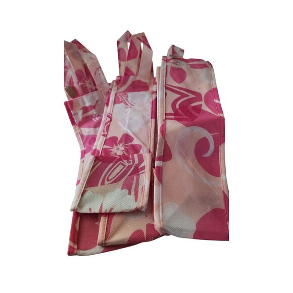 Wine Bottle Bags Hawaiian Floral Print Reusable  Pink & White Durable Fabric Eco - Picture 3 of 8